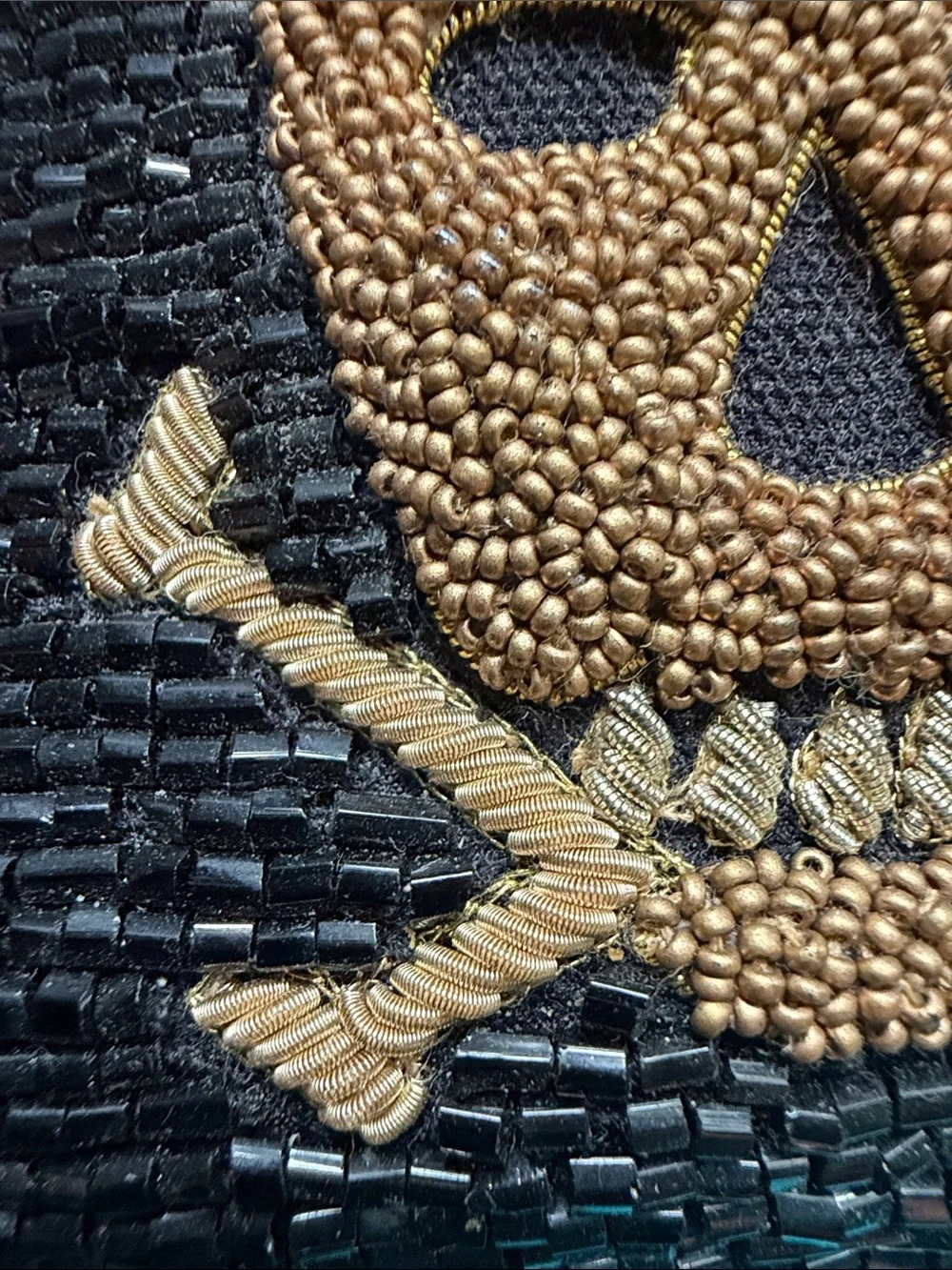 Beaded Skull Clutch Wristlet - Black & Gold
